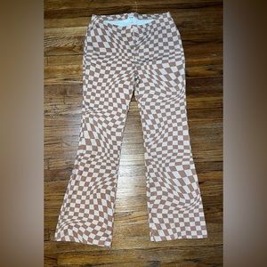 Pull on checkered print flare pants by Cotton On XL in Tan